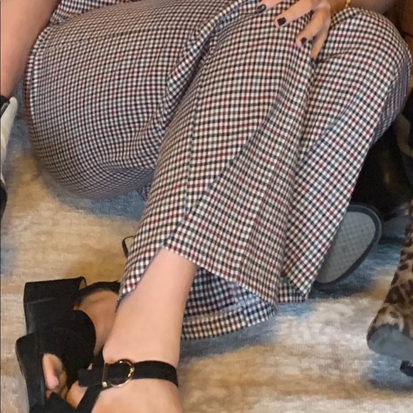 Miss Selfridge Plaid High Waisted Flowy Pants with Belt - Size 4 - Picture 3 of 5